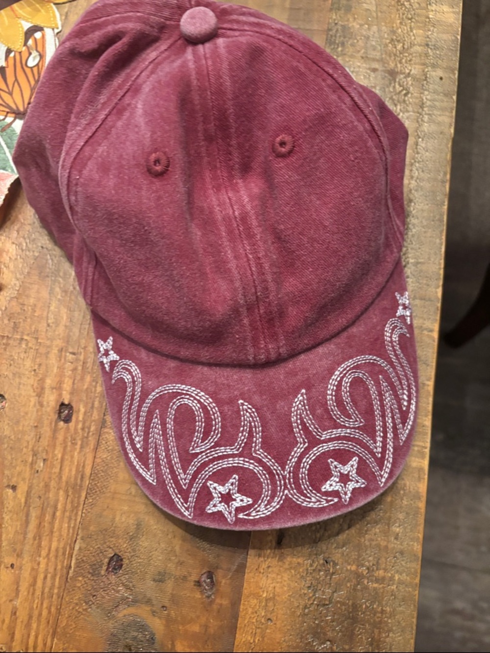 Free people Embroidered Star Swirl Baseball Cap - Burgundy new - Picture 2 of 6